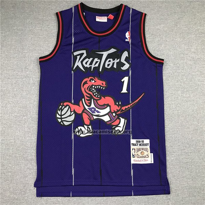 Camiseta Toronto Raptors Tracy McGrady NO 1 Hardwood Classics Throwback Violeta